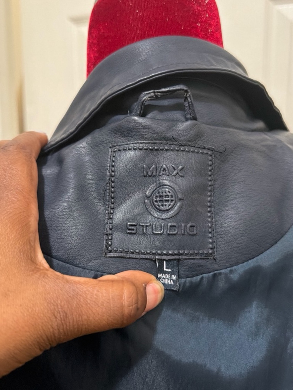 Max Studio Navy Faux-Leather Moto Jacket - Picture 5 of 5